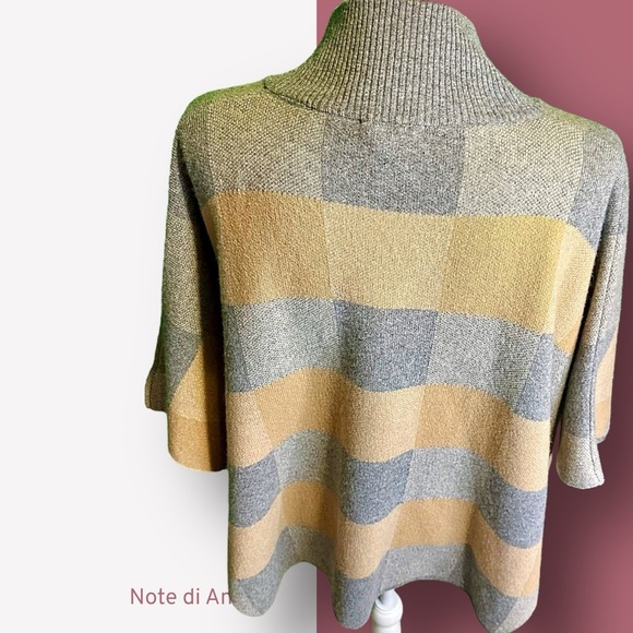 NWT Note di Anita Women's Gray and Tan Checkered Wool Blend Sweater Cape OS - Picture 8 of 12